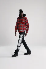 Sp5der Hooded Zip Flannel Shirt Red Jacket 4