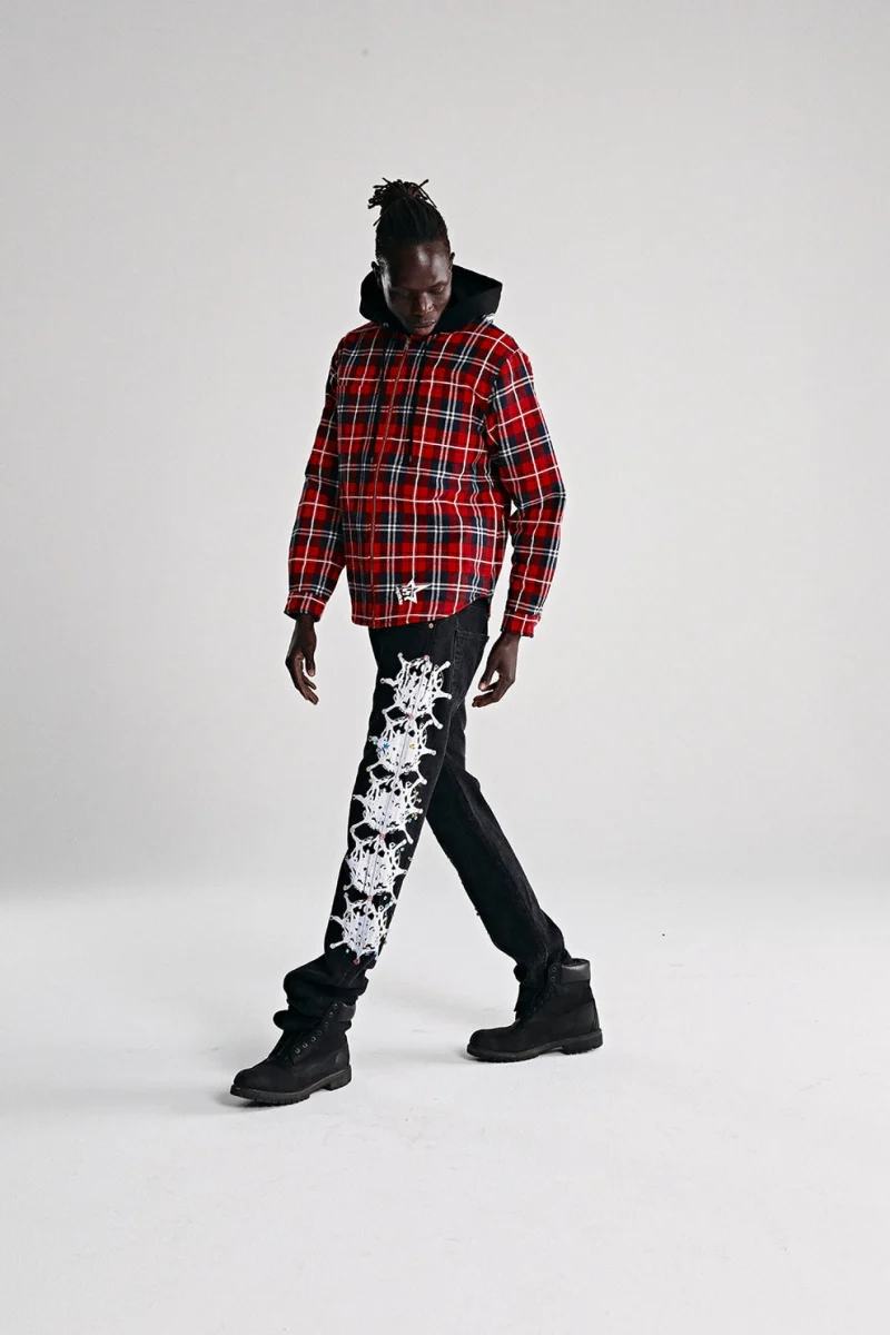 Sp5der Hooded Zip Flannel Shirt Red Jacket 4