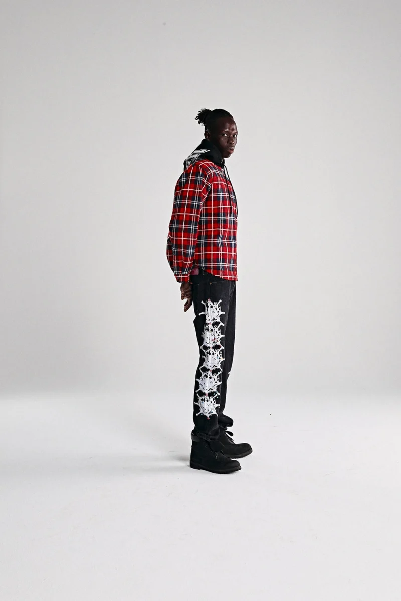 Sp5der Hooded Zip Flannel Shirt Red Jacket 5