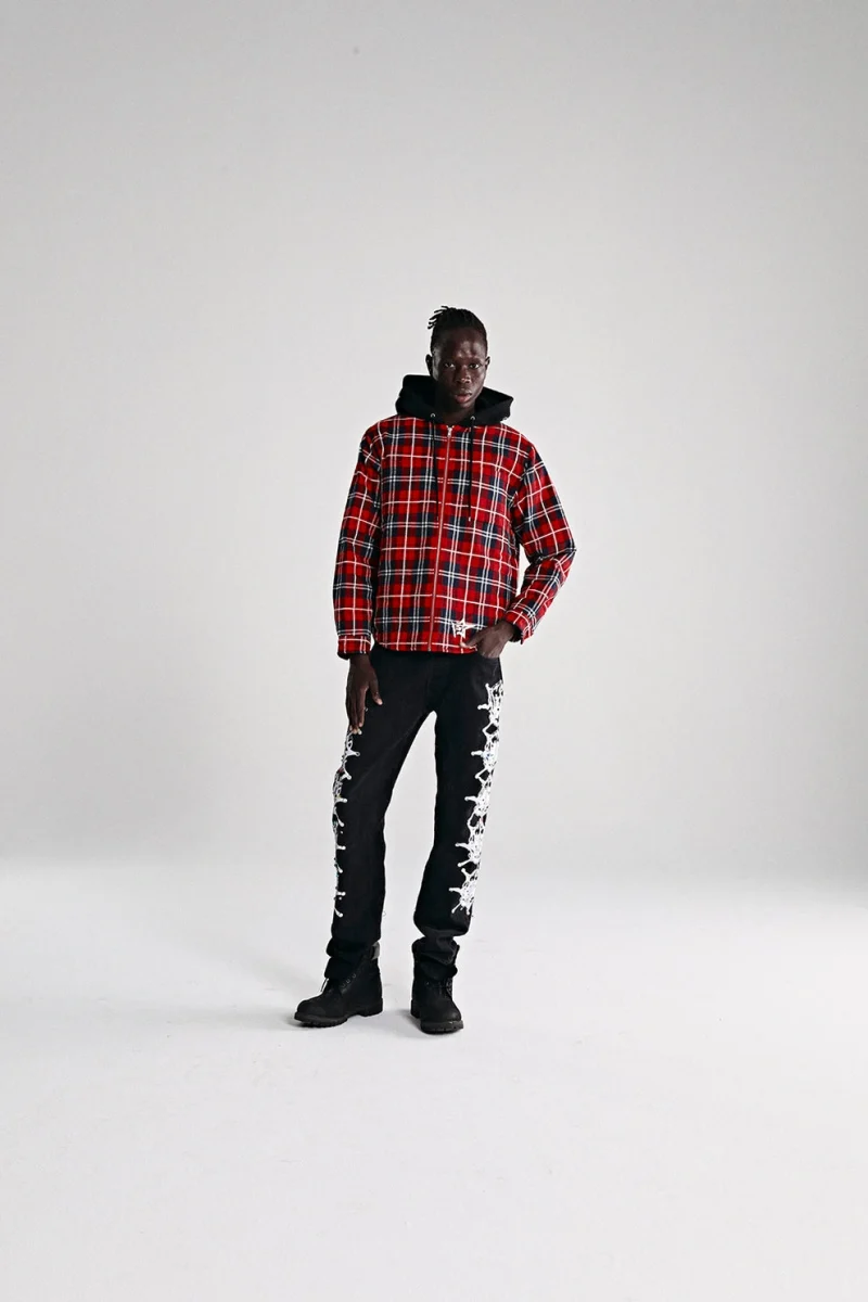 Sp5der Hooded Zip Flannel Shirt Red Jacket 7