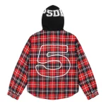 Sp5der Hooded Zip Flannel Shirt Red Jacket 9