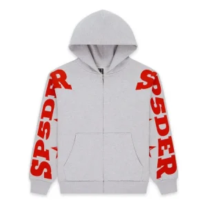 Sp5der Mx555 Zip Hoodie Heather Grey