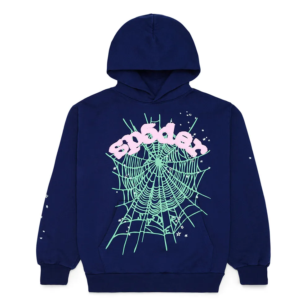 sp5der og web hoodie blue front sp5der og web hoodie blue