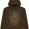 sp5der og web rhinestone hoodie brown