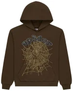 sp5der og web rhinestone hoodie brown