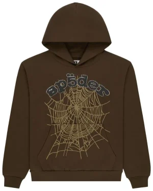 sp5der og web rhinestone hoodie brown