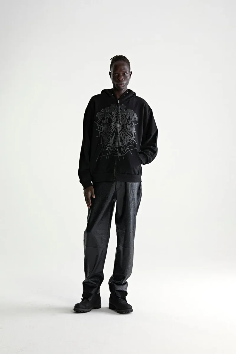 Sp5der Og Web Studded Zip Black Hoodie 3