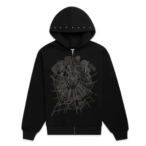 Sp5der Og Web Studded Zip Black Hoodie