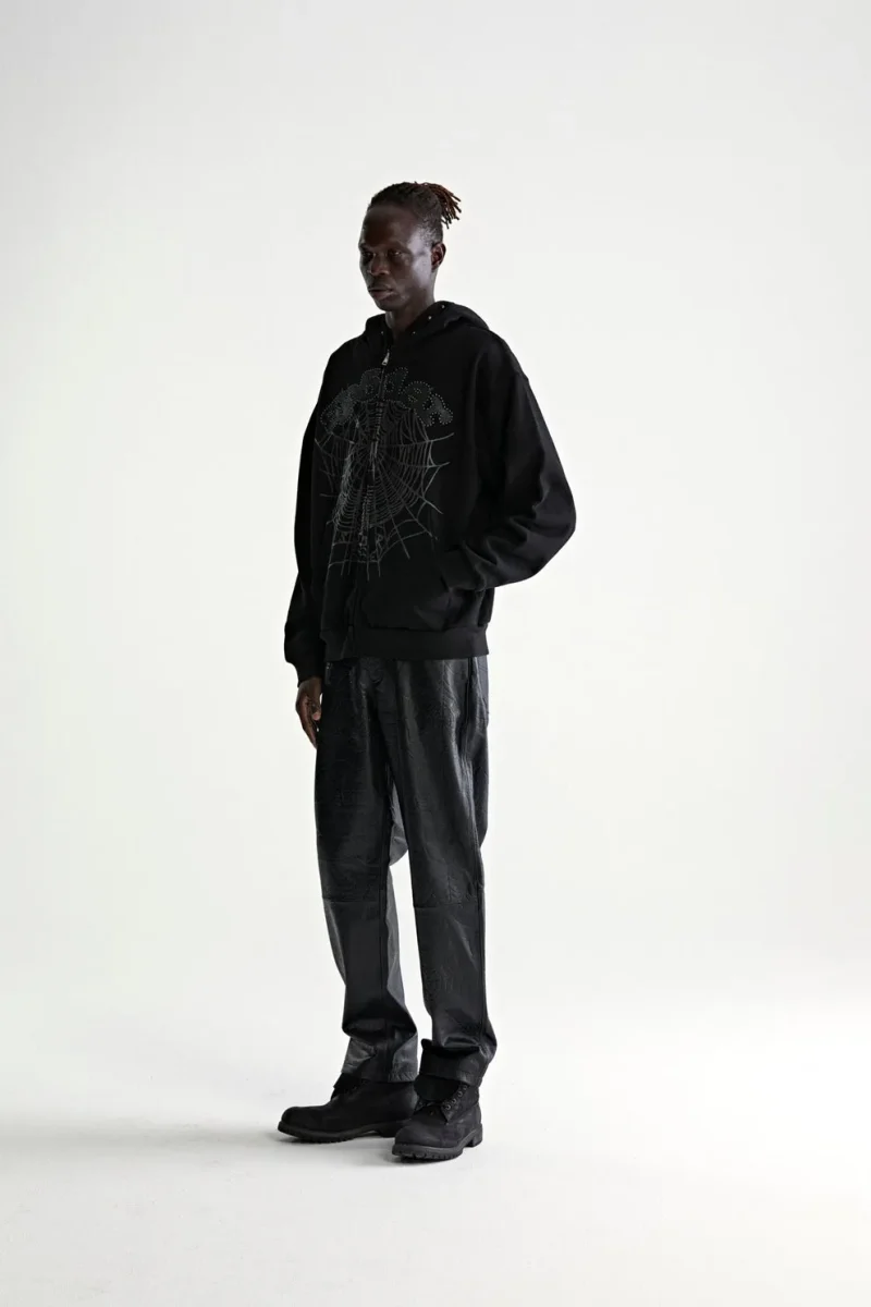 Sp5der Og Web Studded Zip Black Hoodie 4