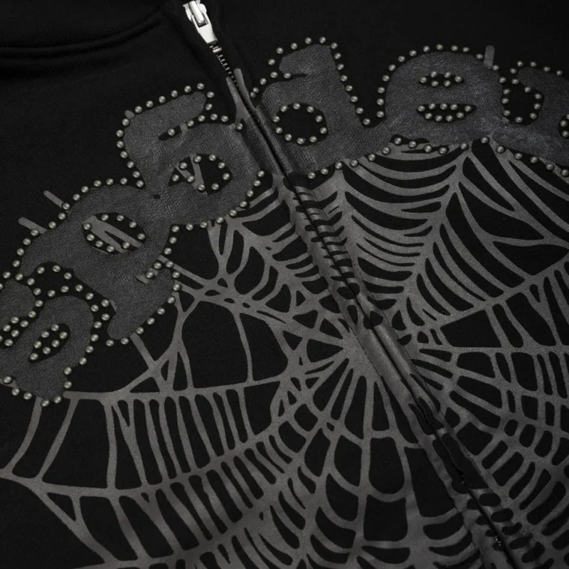 Sp5der Og Web Studded Zip Black Hoodie 6
