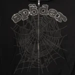sp5der og web v2 rhinestone zip-up hoodie center