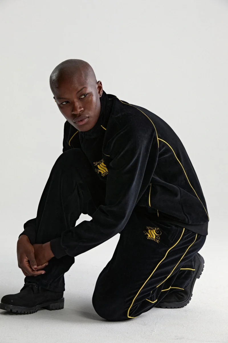 Sp5der Outline Velour Track Black Jacket 1