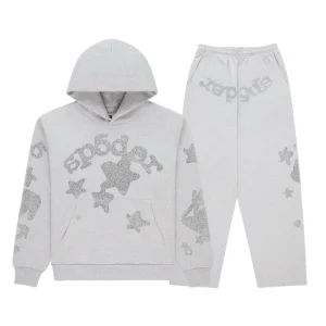 Sp5der Rhinestone Beluga Heather Grey Tracksuit