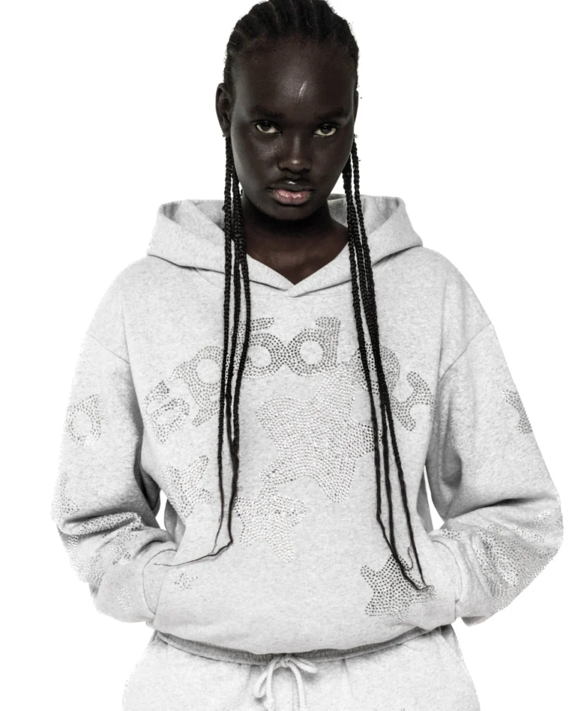 Sp5der Rhinestone Beluga Hoodie ‘Heather Grey’ 2