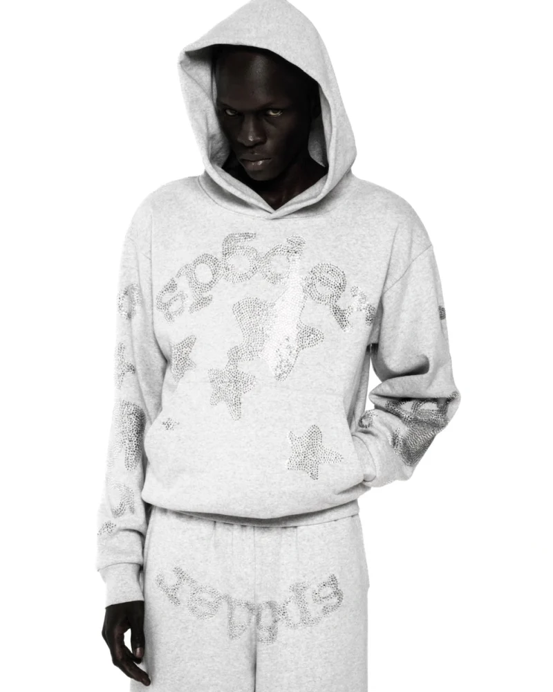 Sp5der Rhinestone Beluga Hoodie ‘Heather Grey’ 3