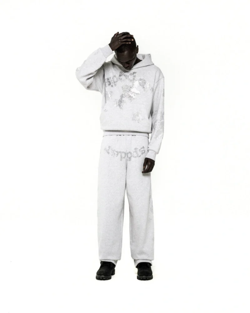 Sp5der Rhinestone Beluga Hoodie ‘Heather Grey’ 7