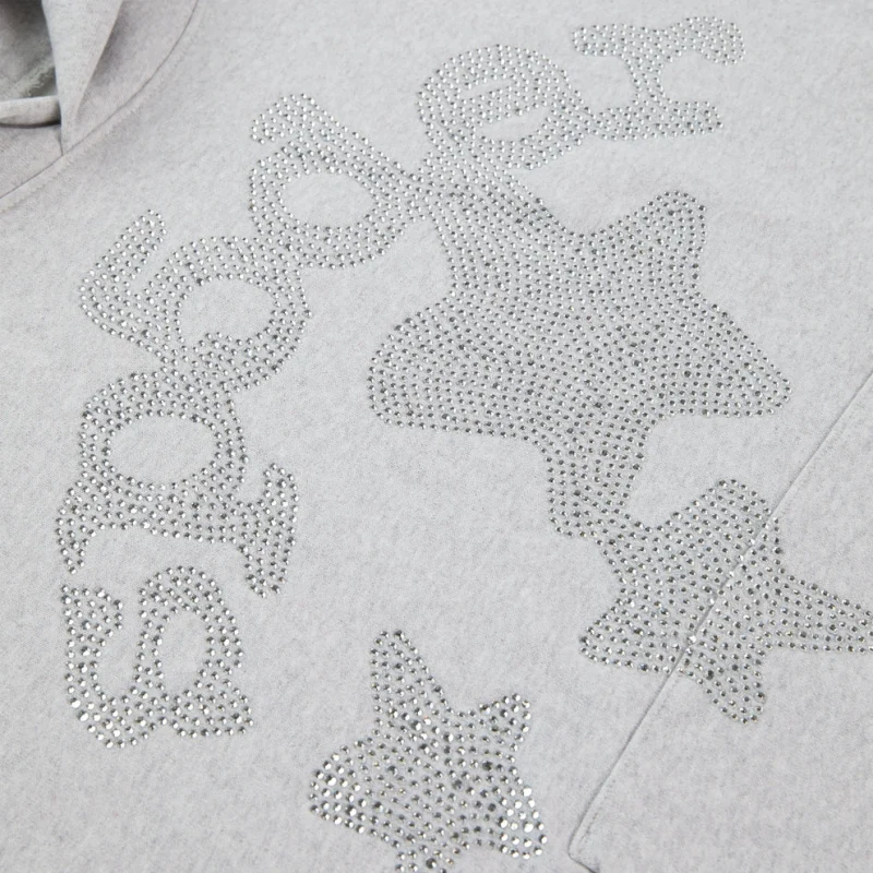Sp5der Rhinestone Beluga Hoodie ‘Heather Grey’ 9