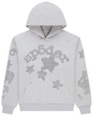 sp5der rhinestone beluga hoodie heather grey