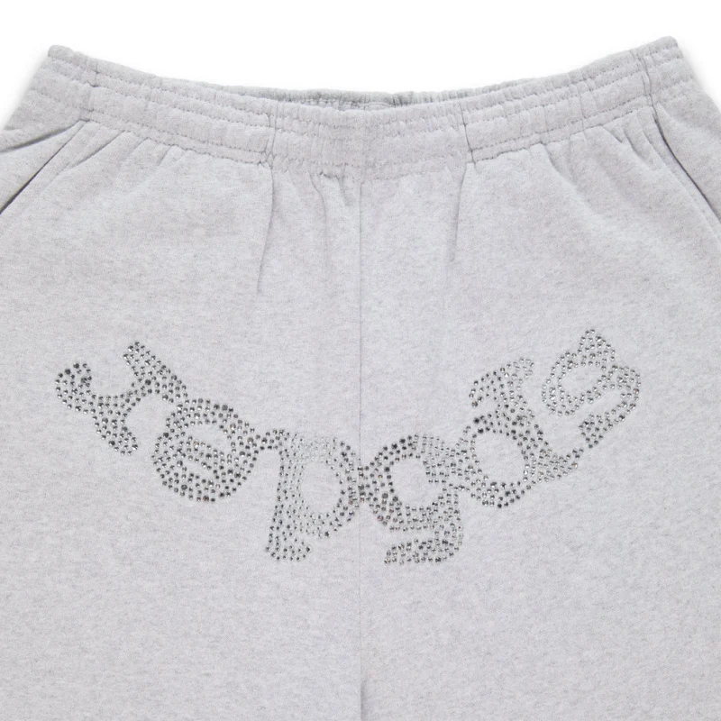 Sp5der Rhinestone Beluga V2 Wide Leg Heather Grey Sweatpant 11