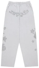Sp5der Rhinestone Beluga V2 Wide Leg Heather Grey Sweatpant