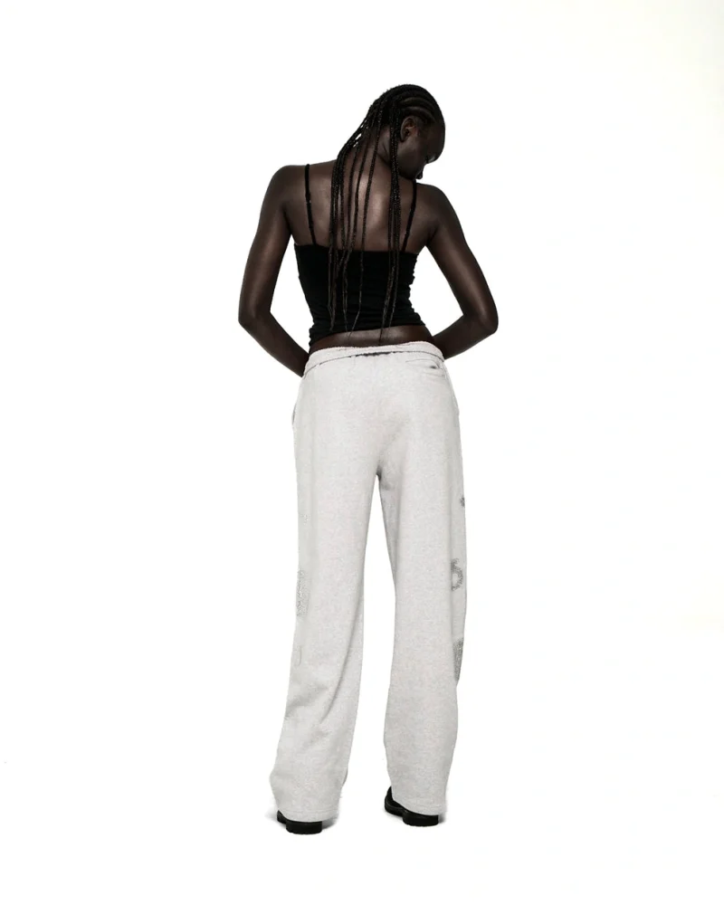 Sp5der Rhinestone Beluga V2 Wide Leg Heather Grey Sweatpant 3