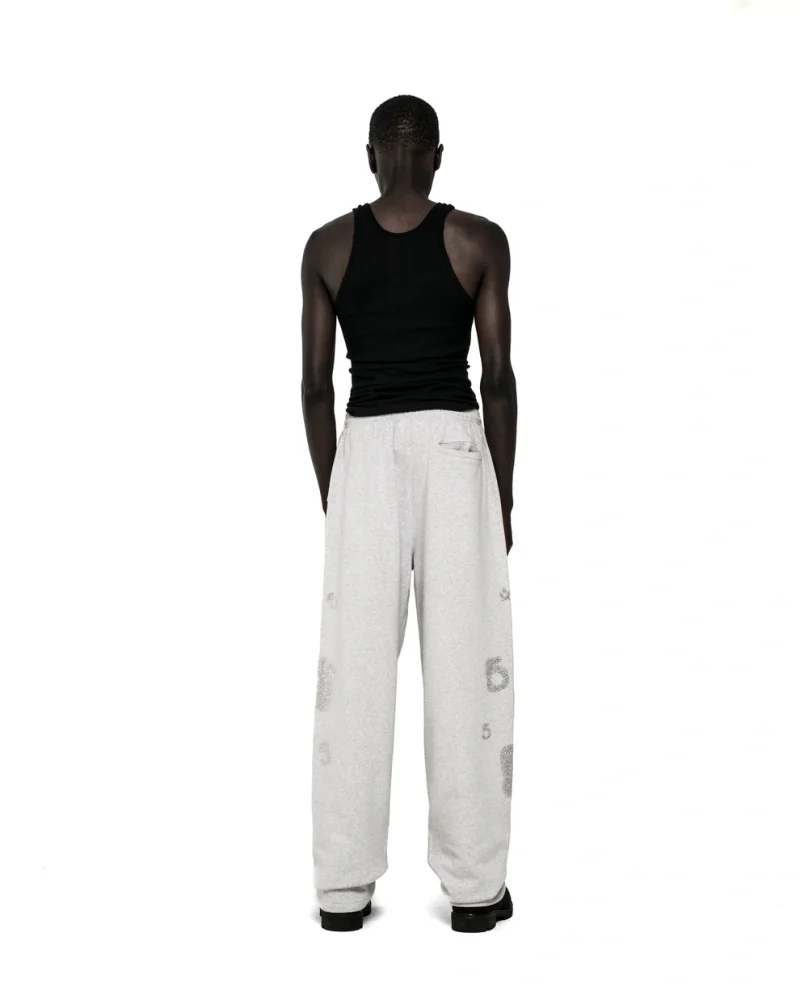 Sp5der Rhinestone Beluga V2 Wide Leg Heather Grey Sweatpant 4