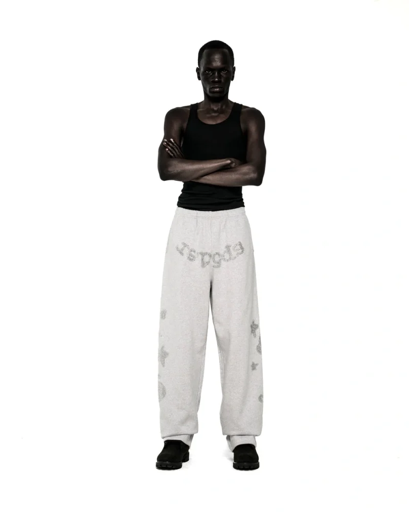 Sp5der Rhinestone Beluga V2 Wide Leg Heather Grey Sweatpant 8