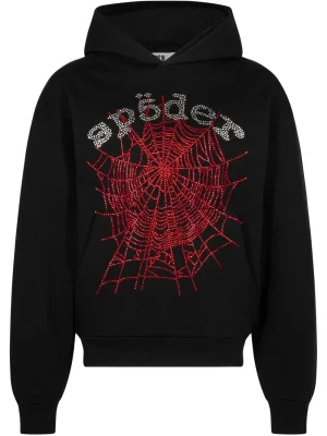 sp5der rhinestone og web v2 hoodie black