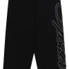 Sp5der Rhinestone Script Wide Leg Black Sweatpant