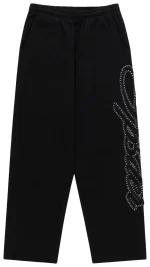 Sp5der Rhinestone Script Wide Leg Black Sweatpant