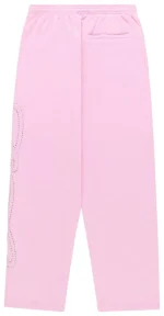 Sp5der Rhinestone Script Wide Leg Light Pink Sweatpant 1
