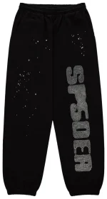 Sp5der Rhinestone Silk Black Sweatpant
