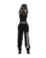 Sp5der Rhinestone Silk Black Sweatpant 6