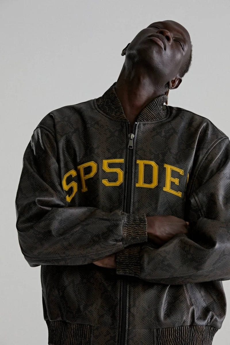 Sp5der Snake Leather Varsity Bomber Jacket 2