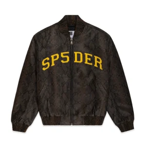 Sp5der Snake Leather Varsity Bomber Jacket