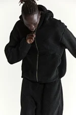 Sp5der Teddy Fleece Zip Up Black Jacket 1