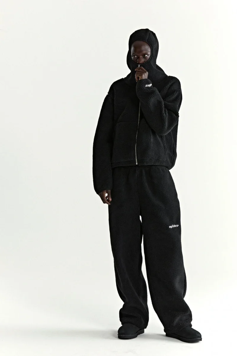 Sp5der Teddy Fleece Zip Up Black Jacket 10