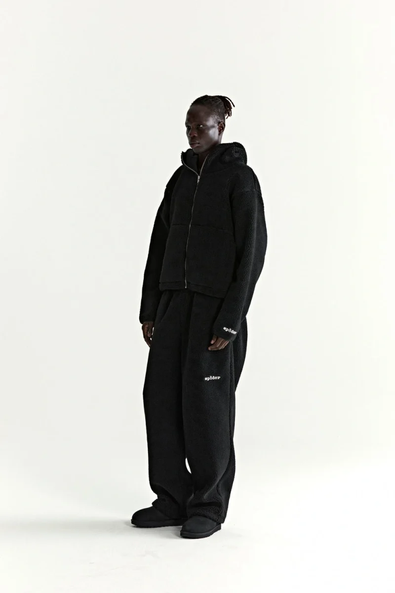 Sp5der Teddy Fleece Zip Up Black Jacket 14
