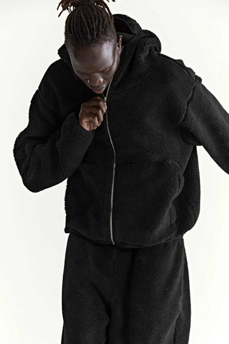 Sp5der Teddy Fleece Zip Up Black Jacket 2