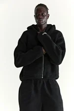 Sp5der Teddy Fleece Zip Up Black Jacket 4