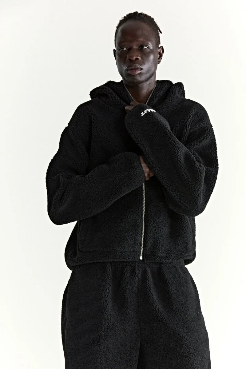 Sp5der Teddy Fleece Zip Up Black Jacket 4