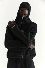 Sp5der Teddy Fleece Zip Up Black Jacket 8