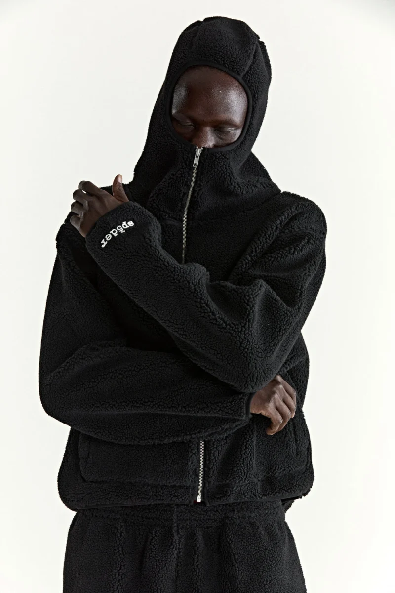 Sp5der Teddy Fleece Zip Up Black Jacket 8