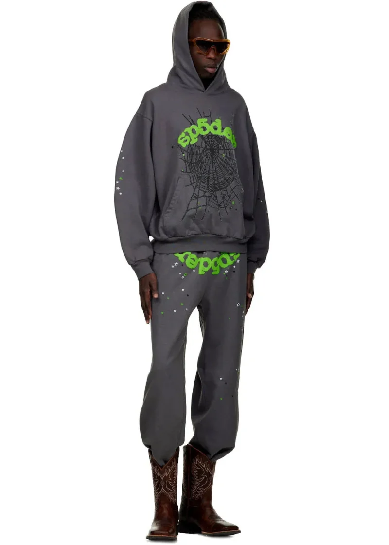 sp5der wait web hoodie slate grey fullbody
