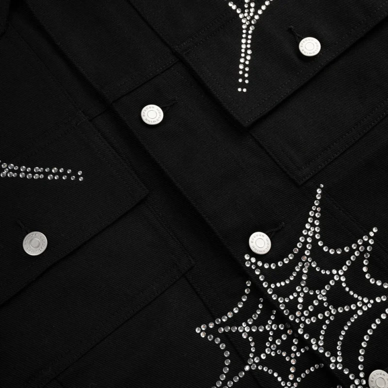 Sp5der Web Denim Cropped Trucker Black Jacket 12