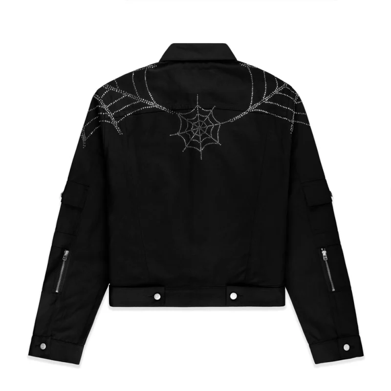 Sp5der Web Denim Cropped Trucker Black Jacket 14