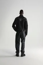 Sp5der Web Denim Cropped Trucker Black Jacket 8