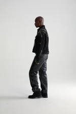 Sp5der Web Denim Cropped Trucker Black Jacket 9