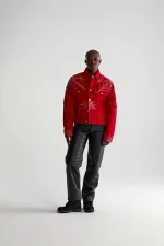 Sp5der Web Denim Cropped Trucker Red Jacket 10