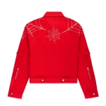 Sp5der Web Denim Cropped Trucker Red Jacket 13
